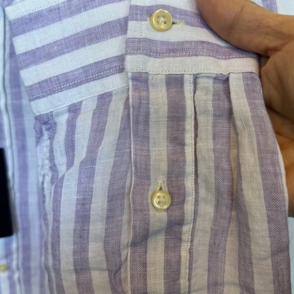 NEW Polo Ralph Lauren Striped Button Shirt Men XL Linen Light Purple/ White NWT - Picture 7 of 11